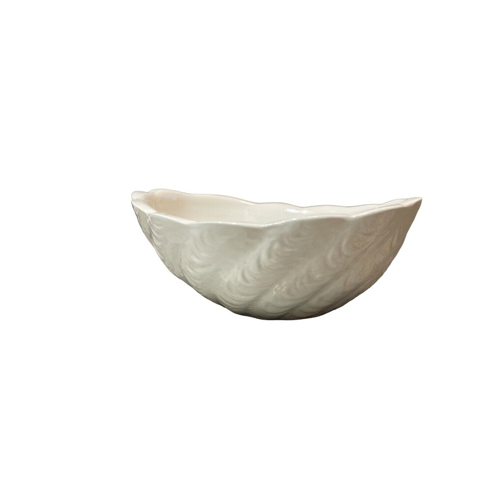 White Ceramic Scalloped Decorative Bowl Dish Glazed Made In Italy